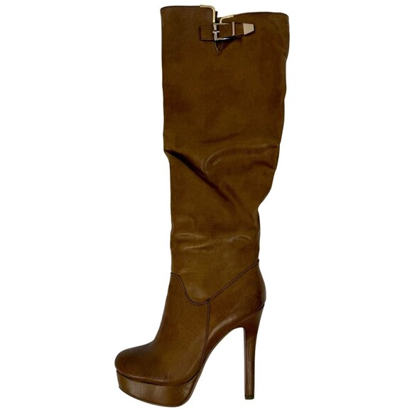 Vintage Y2K Paperfox Vegan Leather Gold Buckle Knee High Platform Heeled Boots - Picture 5 of 16